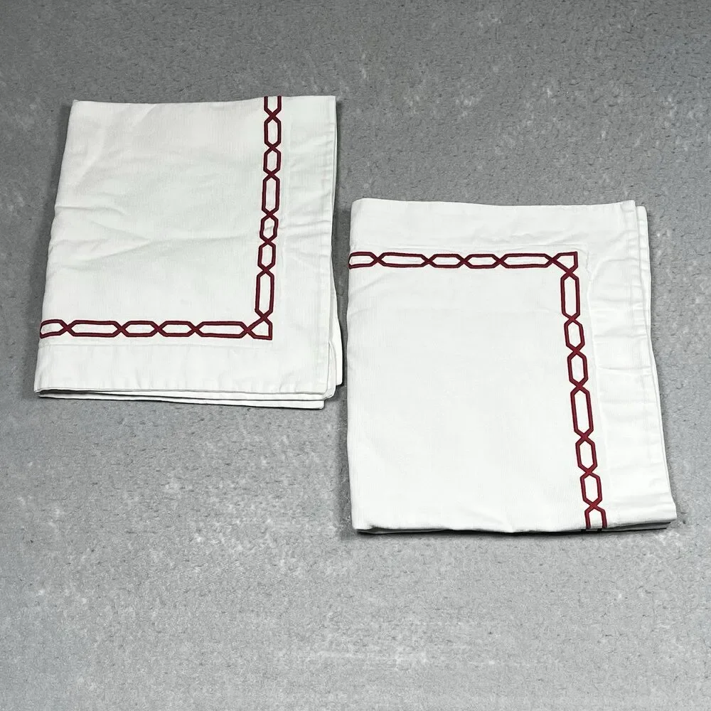 Pottery Barn Set Standard Pillow Shams White Satin Chain Stitch 100% Cotton